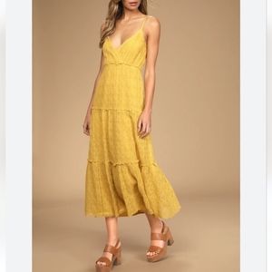 Lulus Summer Travels yellow tiered maxi dress